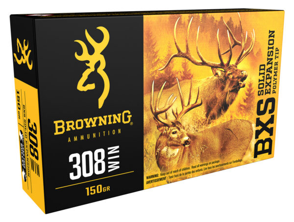 Browning Ammo B192403081 BXS Copper Expansion 308Win 150gr Lead Free Solid Expansion Polymer Tip 20 Per Box/10 Case