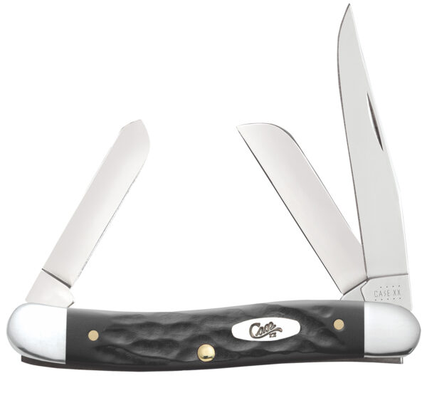 Case 18222 Stockman  Medium Folding, 2.57"/1.88"/1.71" Clip Point/Sheepsfoot/Spey Plain Mirror Polished Tru-Sharp SS Blade, Rough Black Jigged Synthetic Handle