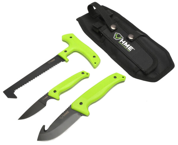 HME KN3PFK 3-Piece Field Kit Fixed 420HC Stainless Steel Black Oxide Thermoplastic Rubber Green 9.50" Gut Hook/8.75" Saw/7.50" Caper