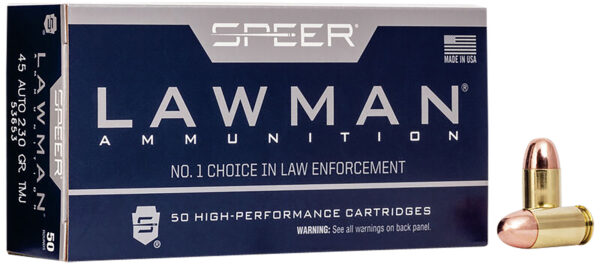 Speer 53653 Lawman  45ACP 230gr Total Metal Jacket Flat Nose 50 Per Box/20 Case