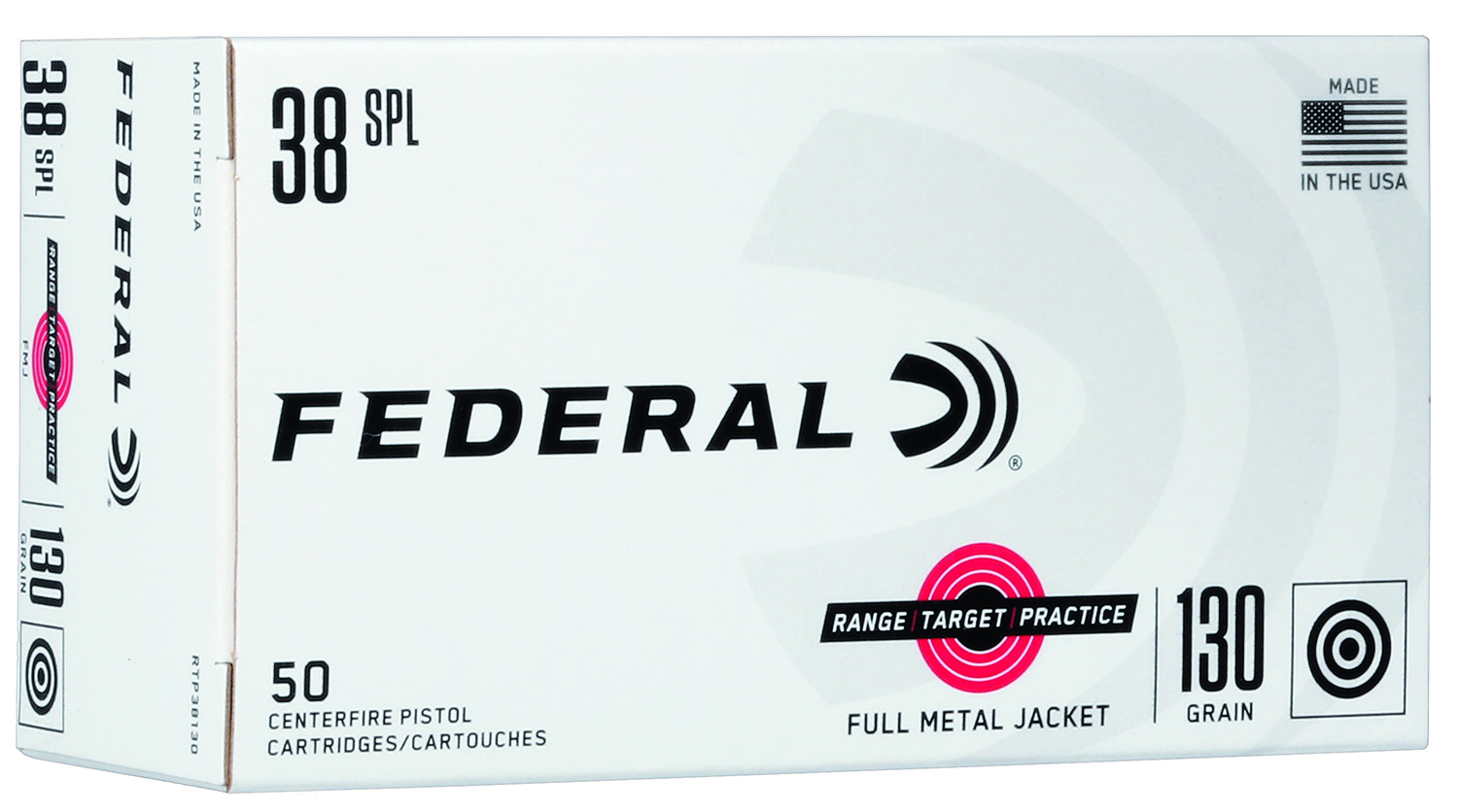 Federal RTP38130 Range & Target  38Special 130gr Full Metal Jacket 50 Per Box/20 Case