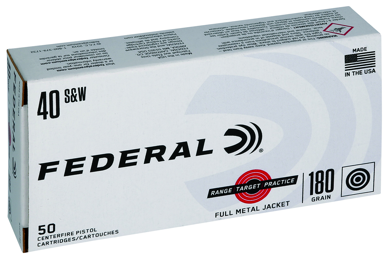Federal RTP40180 Range & Target  40S&W 180gr Full Metal Jacket 50 Per Box/20 Case