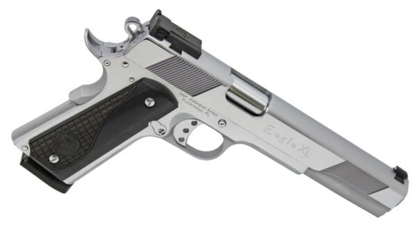 Iver Johnson Arms EAGLEXLC45 Eagle XL  45 ACP 8+1 6" Steel Barrel, Bright Chrome High Polished Long/Serrated Steel Slide & Frame w/Beavertail, Diamondwood Walnut w/Integrated Logo Grip, Right Hand