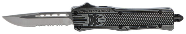 CobraTec Knives SSWCTK1SDS CTK-1  Small 2.75" OTF Part Serrated D2 Steel Blade/Black Stonewashed Aluminum Handle Features Glass Breaker Includes Pocket Clip