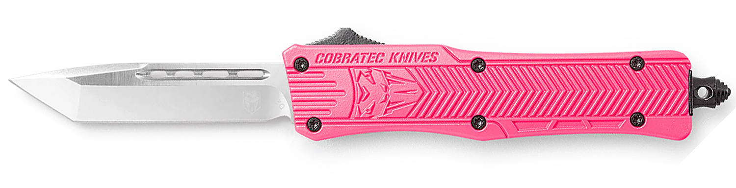 CobraTec Knives SPKCTK1STNS CTK-1  Small 2.75" OTF Tanto Plain D2 Steel Blade/Pink Aluminum Handle Features Glass Breaker Includes Pocket Clip