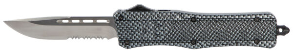 CobraTec Knives MSCFTK1MDS CTK-1  Medium 3" OTF Drop Point Part Serrated D2 Steel Blade/ Carbon Fiber Aluminum Handle Features Glass Breaker Includes Pocket Clip