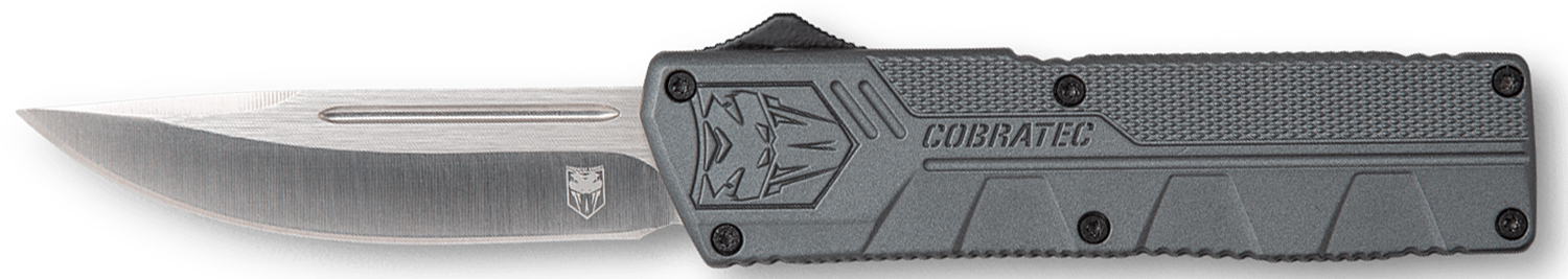 CobraTec Knives GYCTLWDNS Lightweight  3.25" OTF Drop Point Plain D2 Steel Blade/Gray Aluminum Handle Includes Pocket Clip