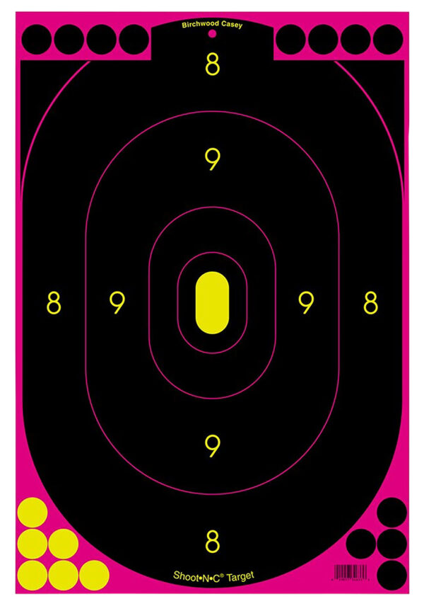 Birchwood Casey 34633 Shoot-N-C Reactive Target Self-Adhesive Paper Black/Pink 12"x18" Oval Silhouette 100 Pack