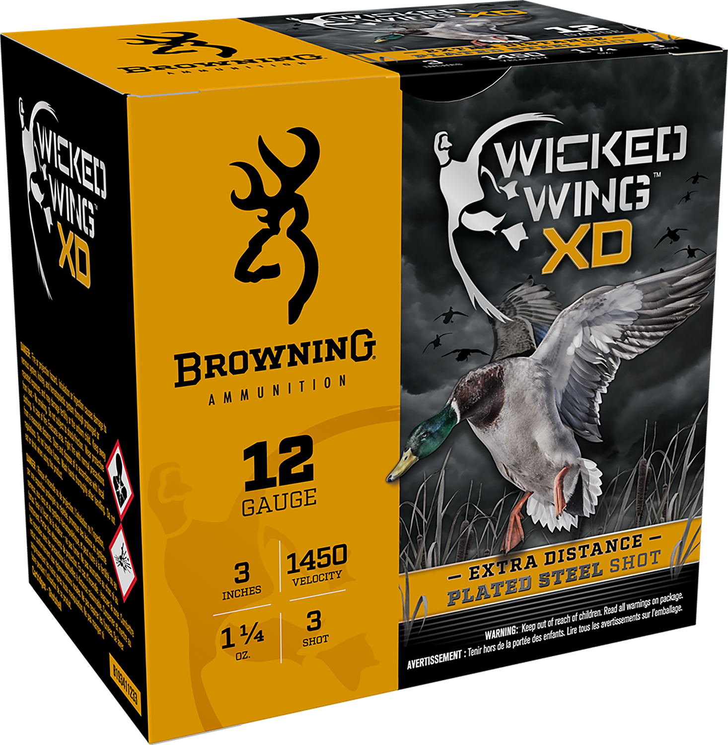 Browning Ammo B193411233 Wicked Wing XD  12Gauge 3" 1 1/4oz 3Shot 25 Per Box/10 Case
