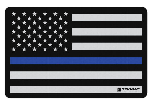 TekMat TEKR17POLICE Police Support Cleaning Mat Black/White/Blue Rubber 11"x17" Blue Line Flag