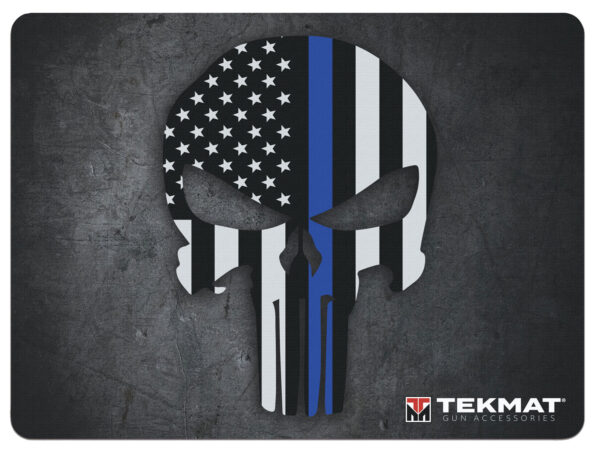 TekMat TEKR20PUNISHER  Ultra 20 Cleaning Mat Black/White/Blue Rubber 15"x20" Blue Line Punisher Skull