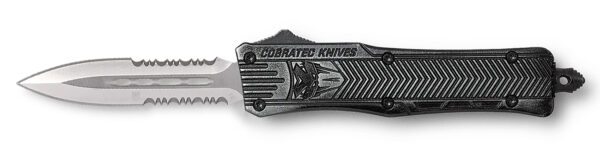 CobraTec Knives SSWCTK1SDAG2SS CTK-1  2.75" OTF Part Serrated D2 Steel Blade/Stonewashed Aluminum Handle Features Glass Breaker Includes Pocket Clip