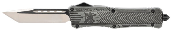 CobraTec Knives LSWCTK1LTNS CTK-1  Large 3.75" OTF Tanto Plain D2 Steel Blade/Stonewashed Aluminum Handle Features Glass Breaker Includes Pocket Clip