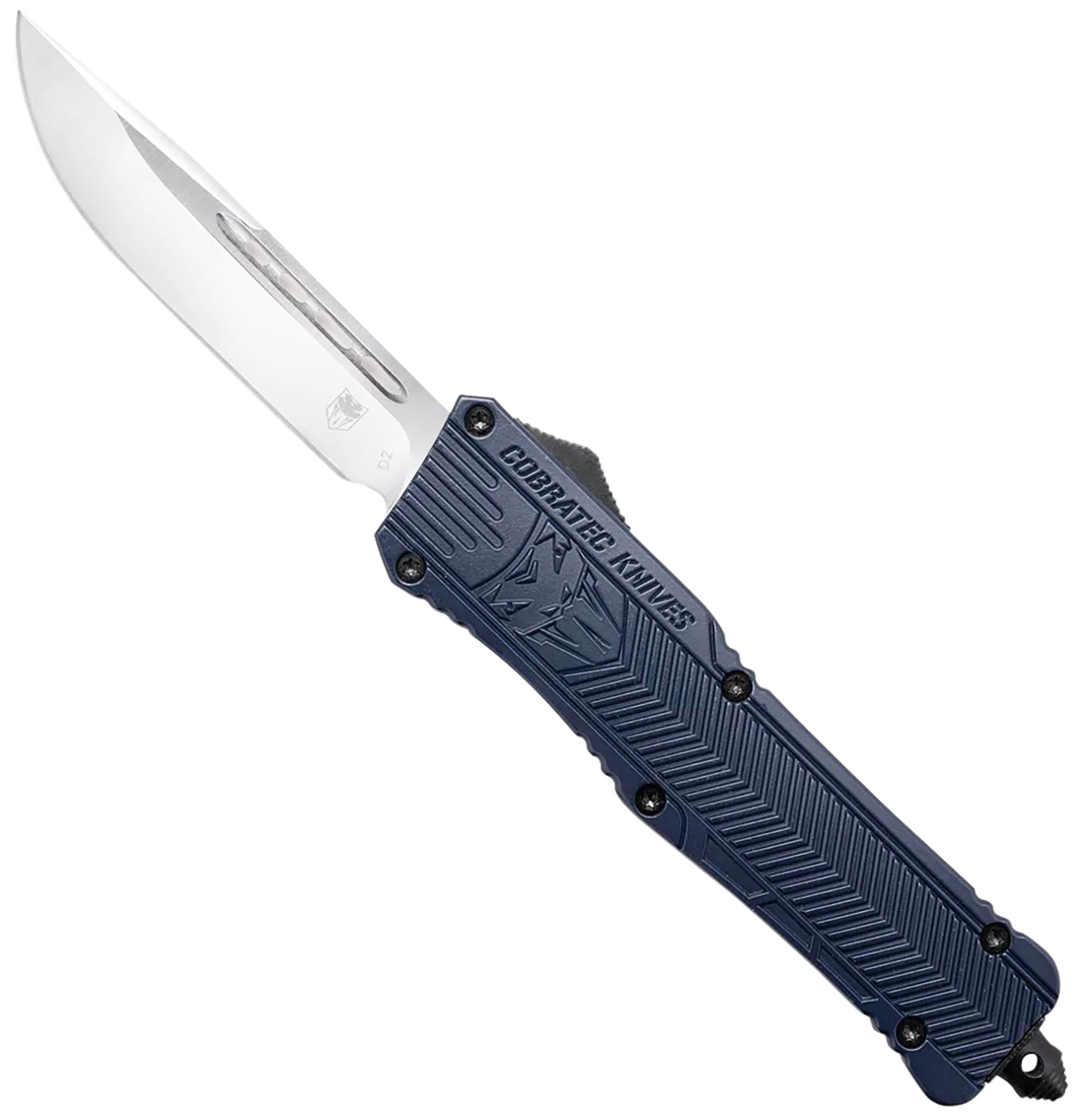 CobraTec Knives LNYCCTK1LDNS CTK-1  Large 3.75" OTF Drop Point Plain D2 Steel Blade/NYPD Blue Aluminum Handle Features Glass Breaker Includes Pocket Clip