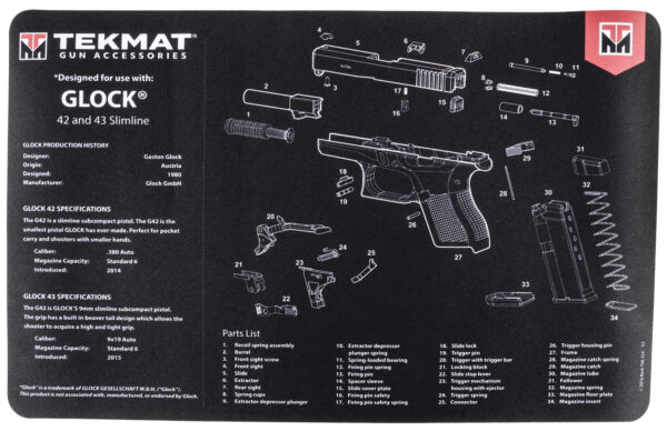 TekMat TEKR17GLOCK4243 Glock 42/43 Cleaning Mat Black/White Rubber 11"x17" Glock 42/43 Parts Diagram