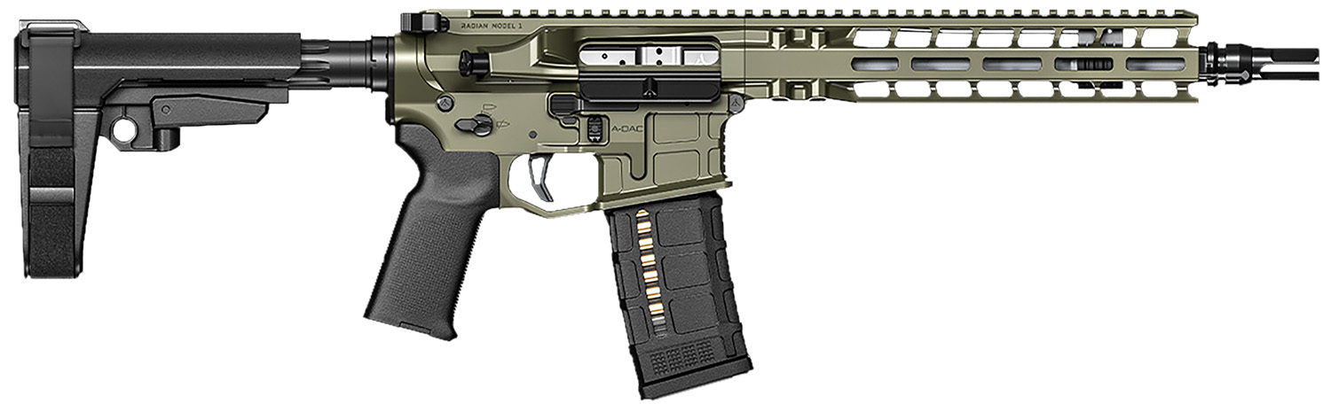 Radian Weapons R0515 Model 1 Pistol 223 Wylde 30+1 10.50", OD Green Billet Rec/M-Lok Handguard, Smooth Buffer Tube (No Brace), Magpul Grip, Ambi Controls, Dead Air QD Flash Hider, Adj. Triggers