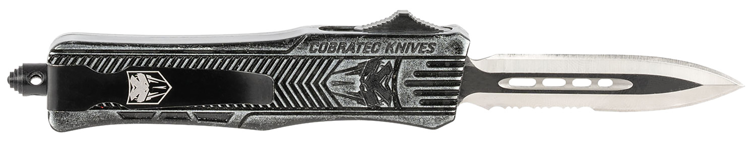 CobraTec Knives SSWCTK1SDAG1SS CTK-1  Small 2.75" OTF Dagger Part Serrated D2 Steel Blade/ Stonewashed Aluminum Handle Features Glass Breaker Includes Pocket Clip