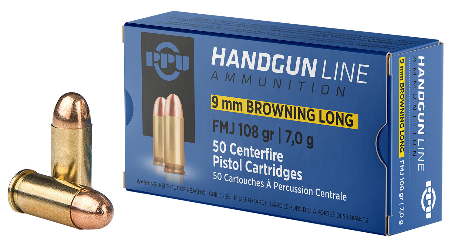 PPU PPH9BL9mm Browning Long 108gr Full Metal Jacket 50 Per Box/20 Case