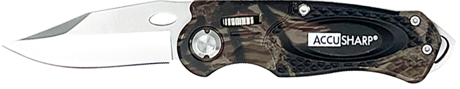 AccuSharp 704C Sport  3" Folding Plain Stainless Steel Blade/Camo Anodized Aluminum Handle Includes Belt Clip