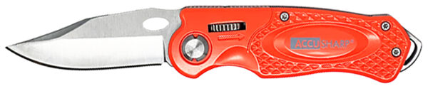 AccuSharp 709C Sport  3" Folding Plain Stainless Steel Blade/Blaze Orange Anodized Aluminum Handle Includes Belt Clip