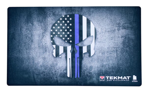 TekMat TEK42BLUELINE Blue Line Punisher Door Mat Multi Color Rubber 42" Long Blue Line Punisher Skull