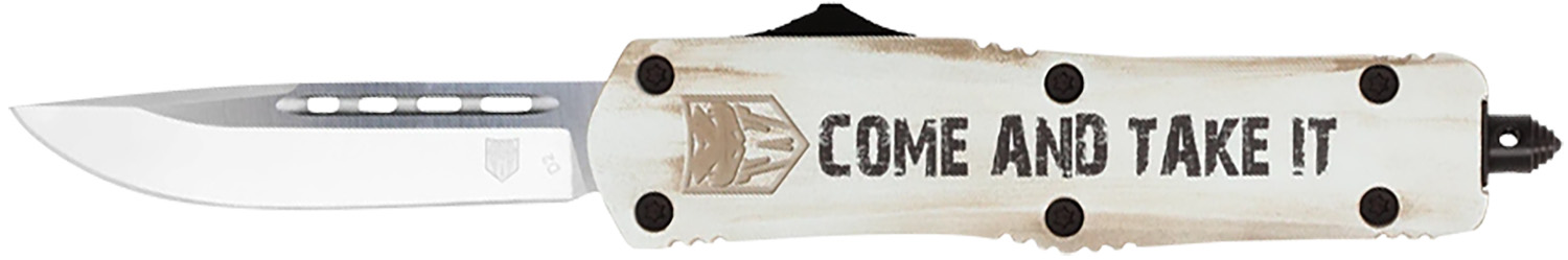 CobraTec Knives FS-3 Come And Take It 3" OTF Tanto Knife D2 Steel Blade White Cerakoted Aluminum Handle