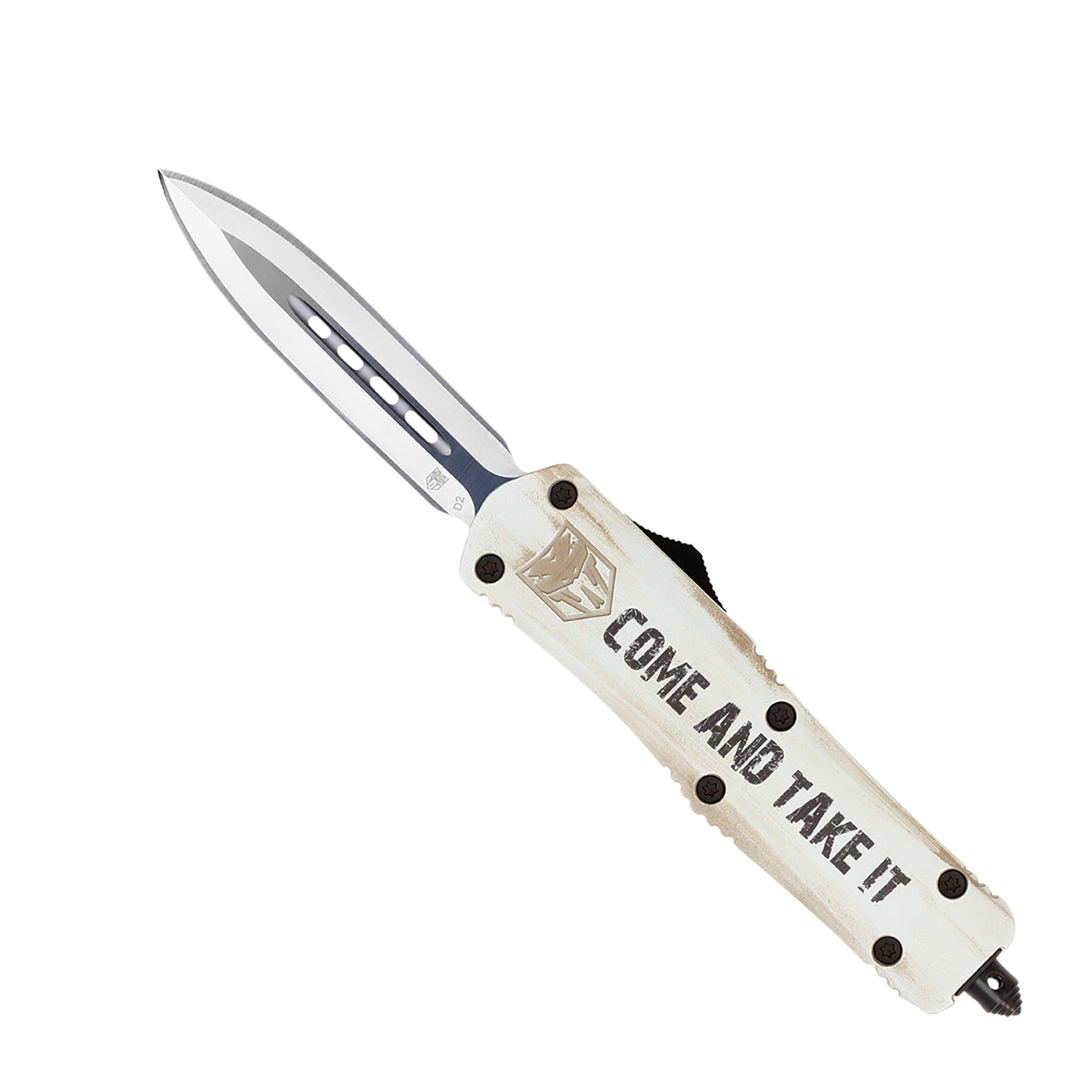 CobraTec Knives FS-3 Come and Take It Medium OTF Dagger 3" Plain D2 Steel Blade White with Cerakoted Aluminum Handle