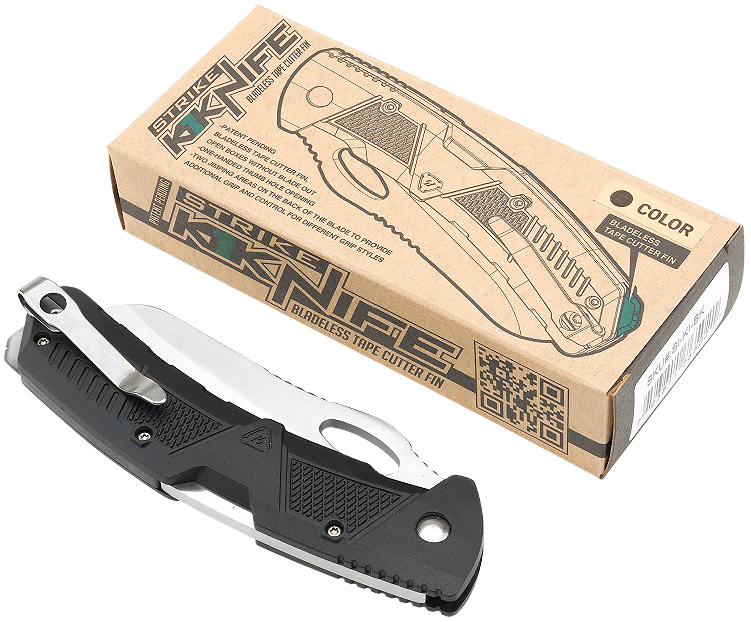 Strike Industries K1BK K1  3.51" Folding Plain AUS-8A SS Blade Black Textured Polymer Handle Includes Pocket Clip