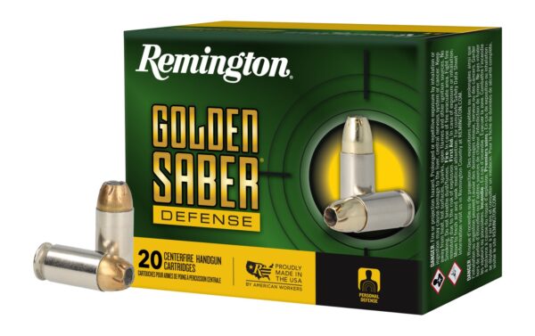 Remington Ammunition 27609 Golden Saber Defense 45ACP 185gr Brass Jacketed Hollow Point 20 Per Box/25 Case