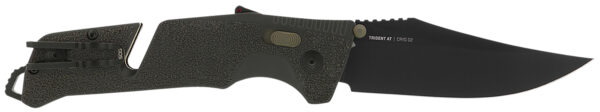 S.O.G SOG11120341 Trident AT 3.70" Folding Clip Point Plain Black TiNi Cryo D2 Steel Blade/Olive Drab w/FDE Accents GRN Handle Features Line Cutter/Glass Breaker