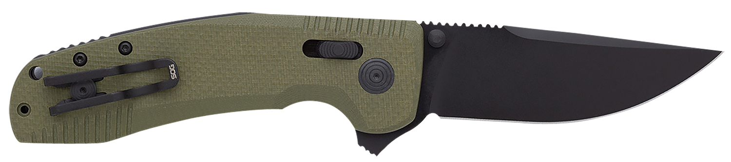 S.O.G SOG12380241 SOG-TAC XR 3.39" Folding Clip Point Plain Black TiNi Cryo D2 Steel Blade OD Green G10 Handle Includes Pocket Clip