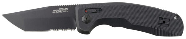 S.O.G SOG15380457 SOG-TAC Auto 3.43" Folding Tanto Part Serrated Black TiNi Cryo D2 Steel Blade Black Micro-Textured Anodized Aluminum Handle Includes Pocket Clip