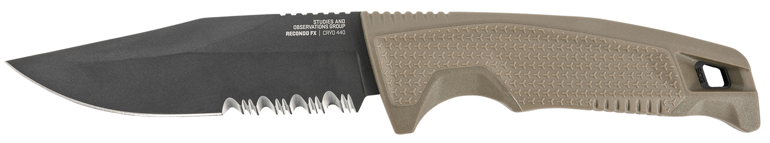 S.O.G SOG17220457 Recondo FX 4.60" Fixed Part Serrated Satin TiCN Cryo 440C SS Blade FDE Overmolded Rubberized Grip, Includes Sheath