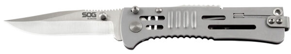 S.O.G SOG-SJ31-CP SlimJim  3.18" Folding Clip Point Plain Satin AUS-8A SS Blade Bead Blasted 420 Stainless Steel Handle Includes Belt Clip