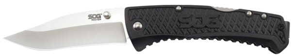 S.O.G SOG-TD1011-C Traction  3.50" Folding Clip Point Plain Satin 5Cr13MoV SS Blade Black Textured GRN Handle Includes Pocket Clip