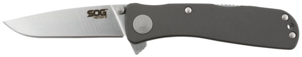 S.O.G SOGTWI8CP Twitch II 2.65" Folding Drop Point Plain Satin AUS-8A SS Blade Gray Anodized Aluminum Handle Includes Belt Clip