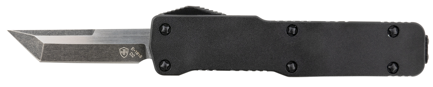 Templar Knife CABR221 Premium LW  Micro 1.85" OTF Tanto Plain Black Oxide Stonewashed D2 Steel Blade, 3.50" Black Aluminum Handle, California Legal