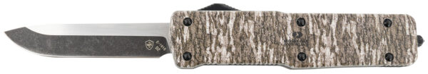 Templar Knife LZMOB321 Premium Weighted  Large 3.55" OTF Drop Point Plain Black Oxide Stonewashed D2 Steel Blade, 5.25" Mossy Oak Bottomland Aluminum Zinc Alloy Handle