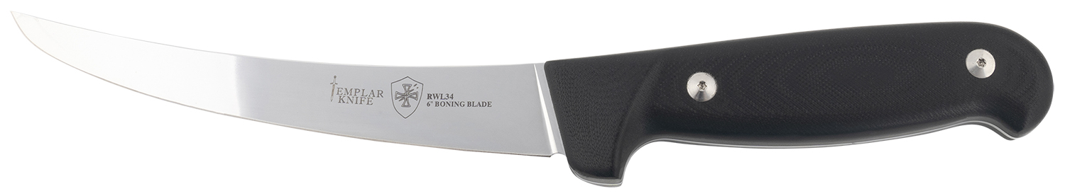Templar Knife K6BBK362 Boning  6" Fixed Plain Damasteel Blade, 5" Black G10 Handle