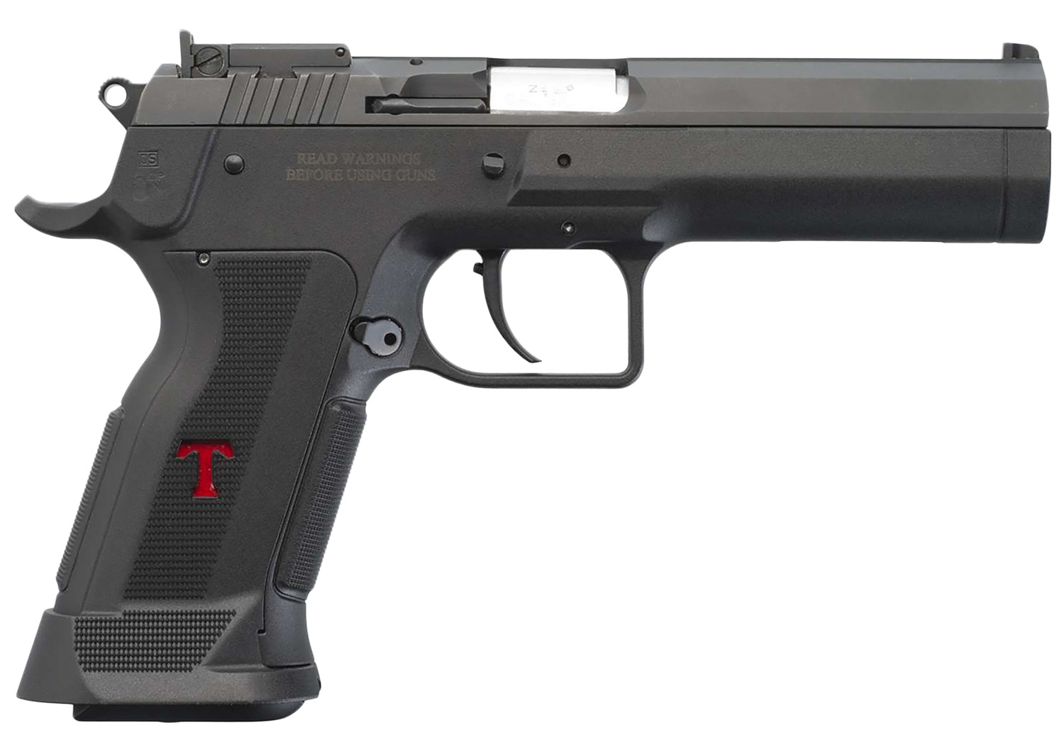 Tanfoglio IFG TFSTOCK3P9 Stock III  Full Size 9mm Luger 16+1, 4.44" Black Polygonal Rifled Barrel, Black Serrated Slide, Black Polymer Frame w/Beavertail, Black Polymer Grip