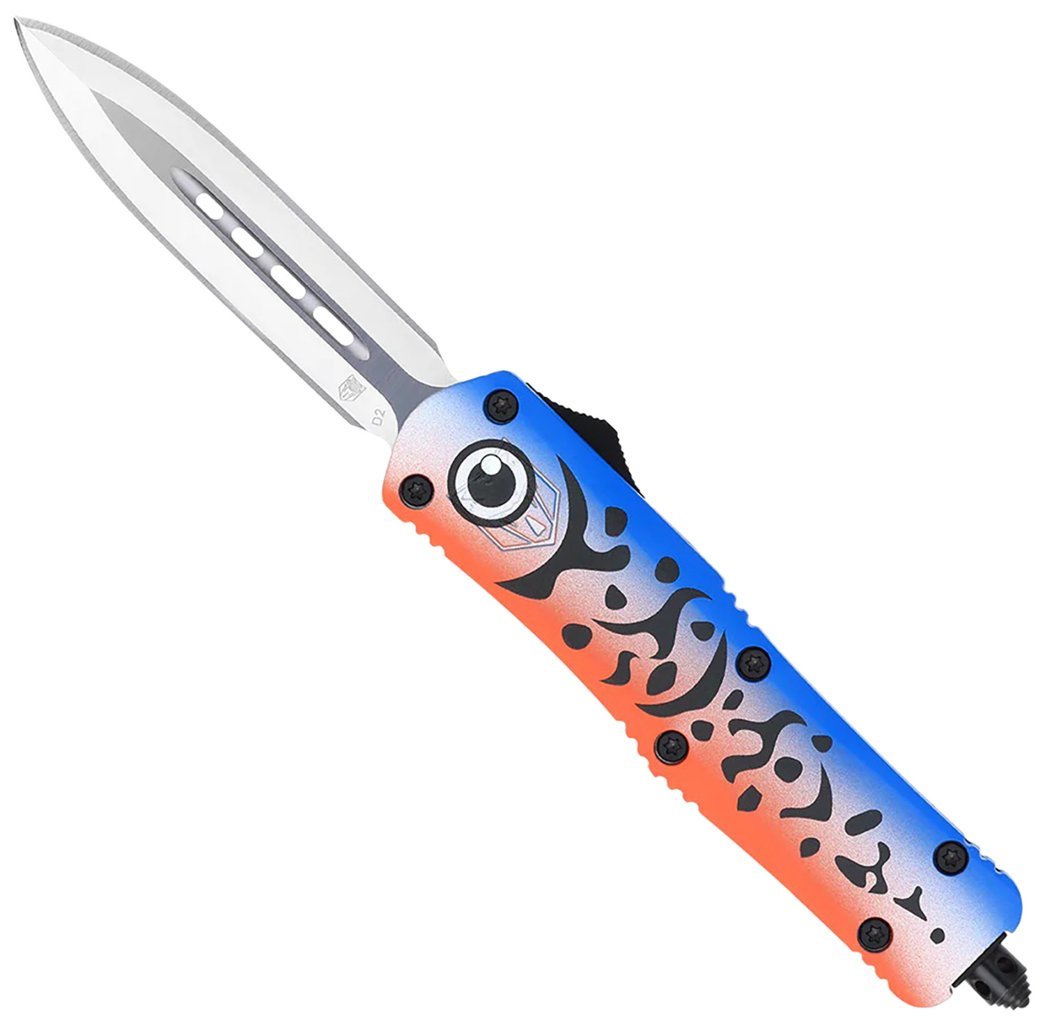CobraTec Knives MFLBLUFS3DAGNS FS-3 Blue Lure Medium 3" OTF Dagger Plain Satin D2 Steel Blade, 4.50" Blue Fishing Lure Aluminum Cerakoted Handle