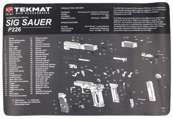 TekMat TEKR17SIGP226 Sig Sauer P226 Cleaning Mat Gray/White Rubber 11"x17" Sig P226 Parts Diagram