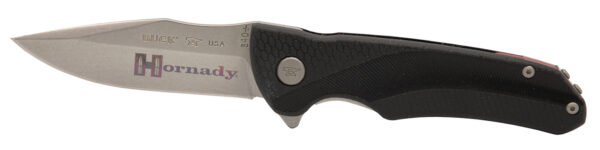 Hornady 99143   Folding Plain Satin w Laser Engraved Logo 420HC SS Blade Black GFN Handle Includes Pocket Clip