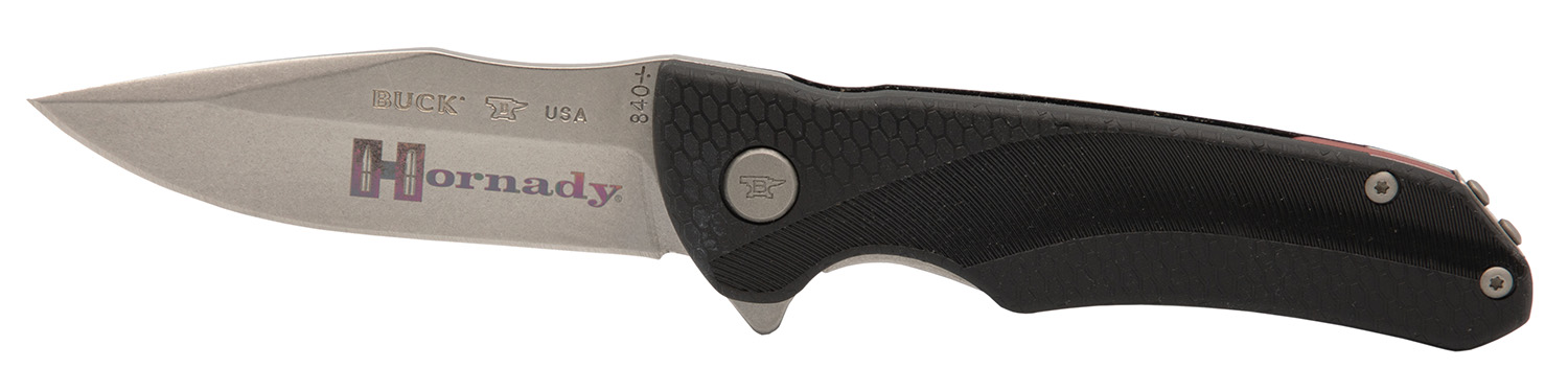 Hornady 99143 Folding Plain Satin w Laser Engraved Logo 420HC SS Blade Black GFN Handle Includes Pocket Clip
