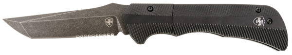 Templar Knife AAABK521 Auto Assist  3.50" Folding Tanto Part Serrated Black Oxide Stonewashed Powder Coated D2 Steel Blade/ 4.25" Aged Aluminum Handle