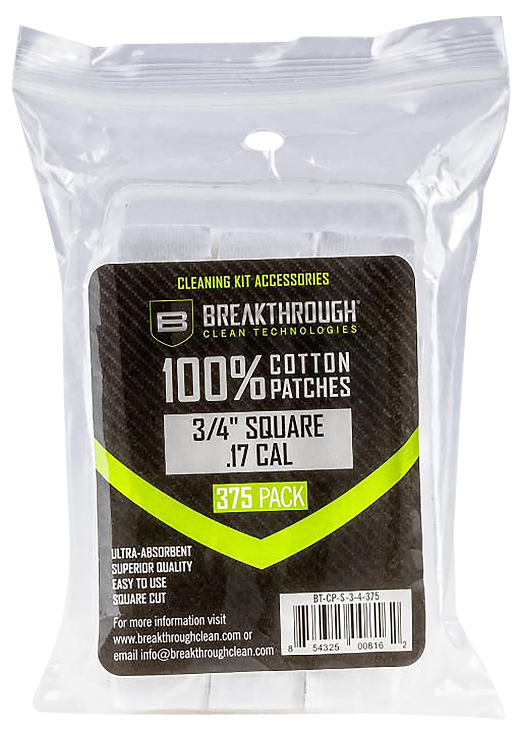 Breakthrough Clean BTCPS34375 Square Patches .17/.177 Cal 375 pieces
