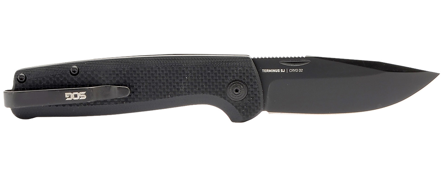 S.O.G SOGTM1005BX Terminus SJ 2.90" Folding Clip Point Plain Stonewashed Cryo D2 Steel Blade/ Blackout G10 Handle Includes Belt Clip
