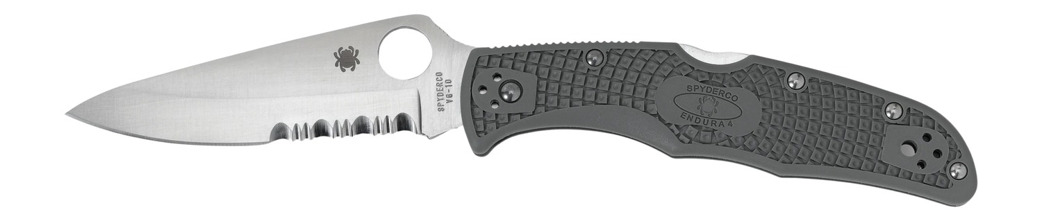 Spyderco C10PSFG Endura 4 Lightweight 3.75" Folding Part Serrated Satin VG-10 SS Blade/Foliage Green Bi-Directional Texturing FRN Handle Includes Pocket Clip