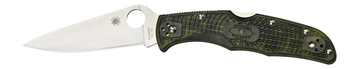 Spyderco C10ZFPGR Endura 4 Lightweight 3.80" Folding Plain Satin VG-10 SS Blade/Zome Green Bi-Directional Texturing FRN Handle Includes Pocket Clip