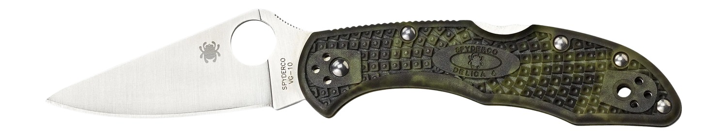Spyderco C11ZFPGR Delica 4 Lightweight 2.90" Folding Plain Satin VG-10 SS Blade/Zome Green Bi-Directional Texturing FRN Handle Includes Pocket Clip